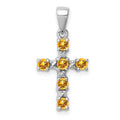 Sterling Silver Natural Citrine and Diamond Cross Pendant by Fine Color Jewels
