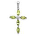 Sterling Silver Natural Peridot and Diamond Pendant by Fine Color Jewels