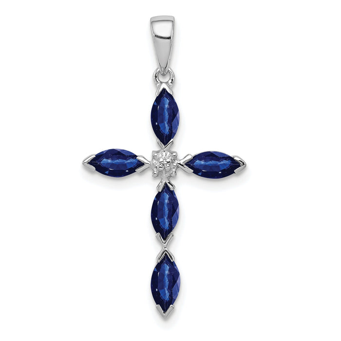 Sterling Silver Natural Sapphire and Diamond Pendant by Fine Color Jewels