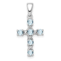 Sterling Silver Natural Blue Aquamarine and Diamond Cross Pendant by Fine Color Jewels