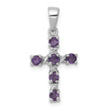 Sterling Silver Natural Amethyst and Diamond Cross Pendant by Fine Color Jewels