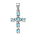 Sterling Silver Natural Blue Sky Blue Topaz and Diamond Cross Pendant by Fine Color Jewels