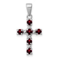 Sterling Silver Natural Garnet and Diamond Cross Pendant by Fine Color Jewels