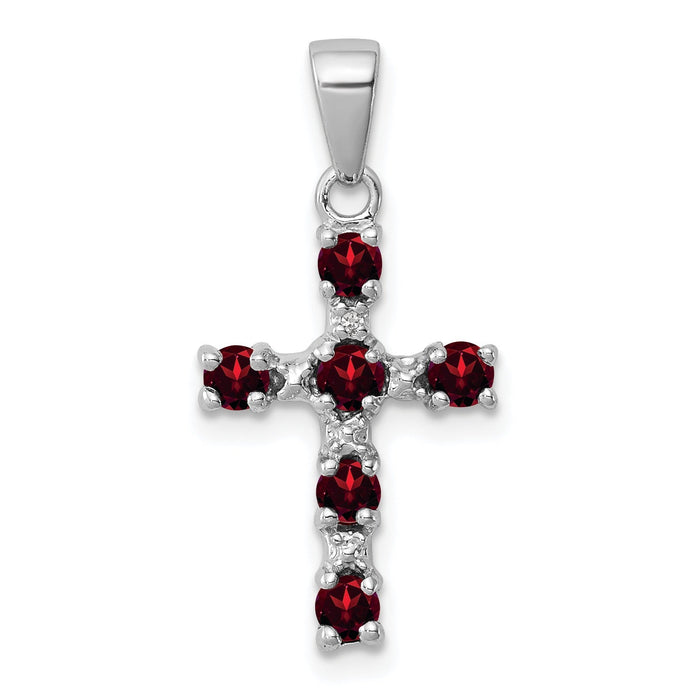 Sterling Silver Natural Garnet and Diamond Cross Pendant by Fine Color Jewels