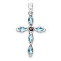 Sterling Silver Natural Blue Sky Blue Topaz and Diamond Pendant by Fine Color Jewels