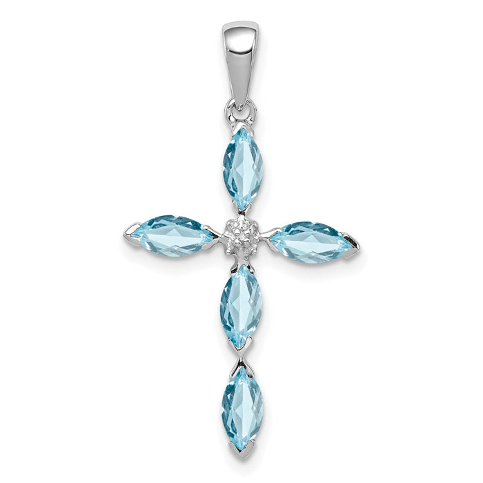 Sterling Silver Natural Blue Sky Blue Topaz and Diamond Pendant by Fine Color Jewels