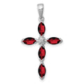 Sterling Silver Natural Garnet and Diamond Pendant by Fine Color Jewels