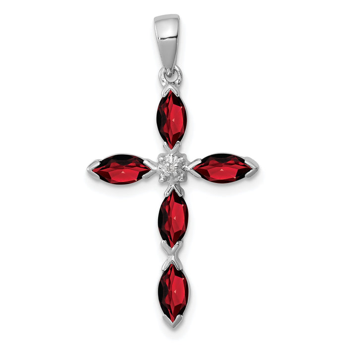 Sterling Silver Natural Garnet and Diamond Pendant by Fine Color Jewels