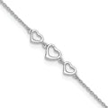 Silver Three Hearts Adjustable Anklet by Fine Color Jewels