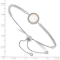 Round White Created Opal & CZ Halo Prong Sterling Silver Adjustable Bolo Bracelet by Fine Color Jewels