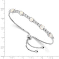 Round White Created Opal & CZ Prong Sterling Silver Adjustable Bolo Bracelet by Fine Color Jewels