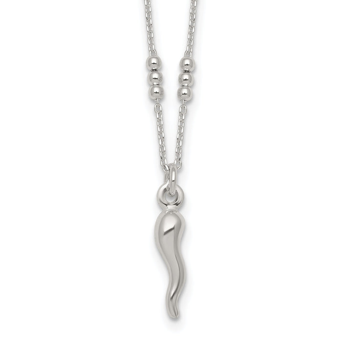 Silver Italian Horn 18 Inch Necklace by Fine Color Jewels