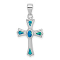 Sterling Silver Blue Opal Small Cross Pendant by Fine Color Jewels