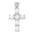 Silver Flash Platinum-plated Created White Opal Cross Pendant by Fine Color Jewels
