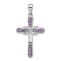 Sterling Silver Rhodium-plated Amethyst Infinity Cross Pendant by Fine Color Jewels