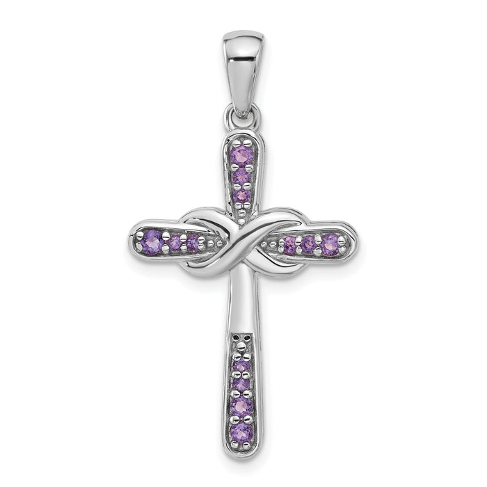 Sterling Silver Rhodium-plated Amethyst Infinity Cross Pendant by Fine Color Jewels