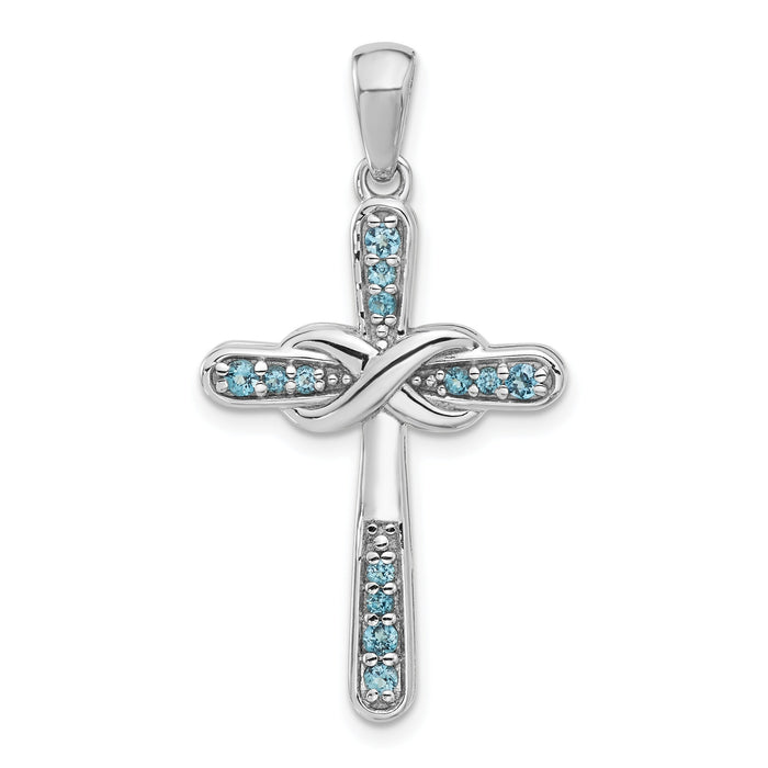 Silver Rhodium-plated London Blue Topaz Infinity Cross Pendant by Fine Color Jewels
