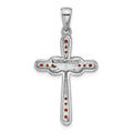 Silver Rhodium-plated Garnet Infinity Cross Pendant by Fine Color Jewels