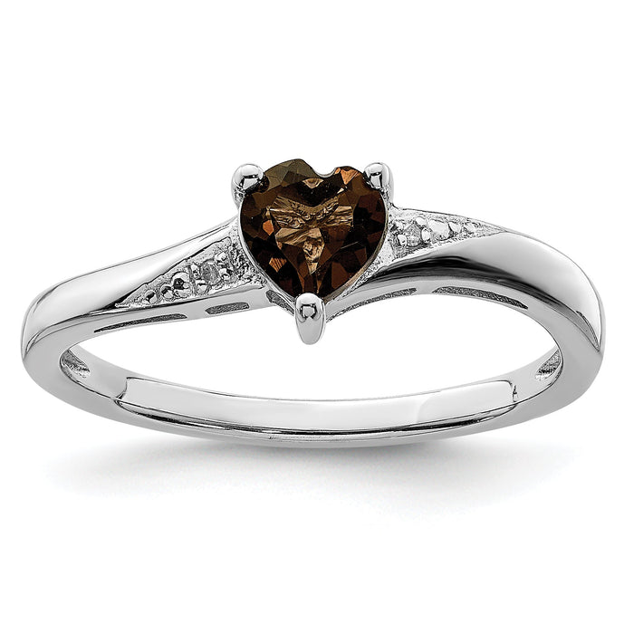 Silver Smoky Quartz Diamond Heart Ring by Fine Color Jewels