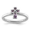 0.018 Ct Round Purple Amethyst Prong Silver Stackable Cross Ring