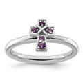 0.018 Ct Round Purple Amethyst Prong Silver Stackable Cross Ring by Fine Color Jewels