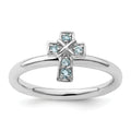 Natural Aquamarine Silver Stackable Cross Ring by Fine Color Jewels