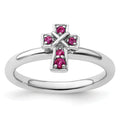0.14 Ct Round Lab Created Red Ruby Silver Stackable Cross Bezel Ring by Fine Color Jewels