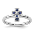 Lab Created Sapphire Silver Stackable Cross Ring by Fine Color Jewels