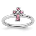 Natural Pink Tourmaline Silver Stackable Cross Ring by Fine Color Jewels
