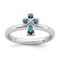 Natural Swiss Blue Topaz Silver Stackable Cross Ring by Fine Color Jewels