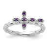 0.10 Ct Round Purple Amethyst Prong Silver Stackable Cross Ring