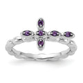 0.10 Ct Round Purple Amethyst Prong Silver Stackable Cross Ring by Fine Color Jewels