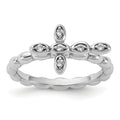 Silver Stackable Natural White Topaz Cross Ring by Fine Color Jewels