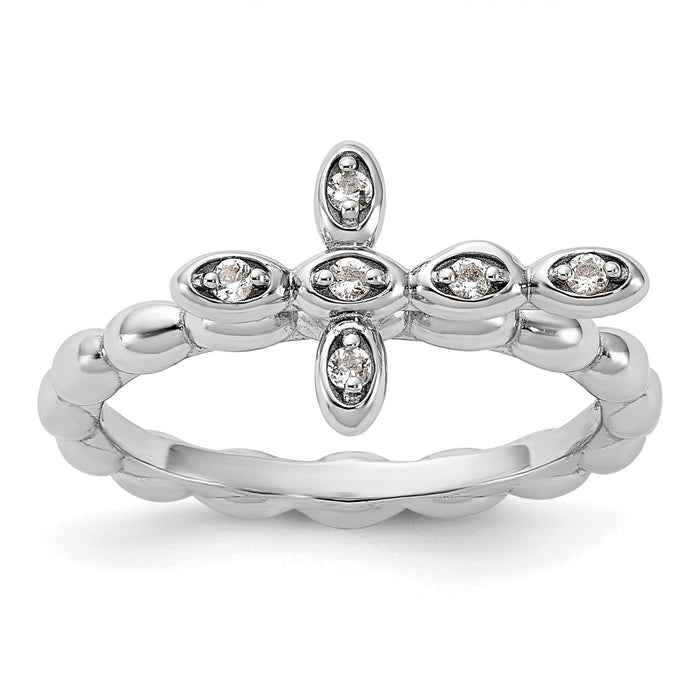 Silver Stackable Natural White Topaz Cross Ring by Fine Color Jewels