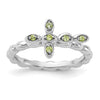0.09 Ct Round Green Peridot Prong Silver Stackable Cross Ring