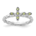 0.09 Ct Round Green Peridot Prong Silver Stackable Cross Ring by Fine Color Jewels
