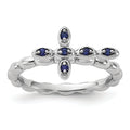 Silver Stackable Created Blue Sapphire Cross Ring by Fine Color Jewels