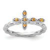0.08 Ct Round Yellow Citrine Prong Silver Stackable Cross Ring