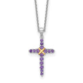 Silver 14k -X- Accent Natural Amethyst Cross Necklace by Fine Color Jewels