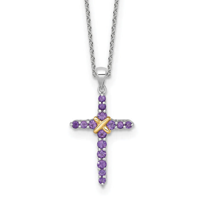 Silver 14k -X- Accent Natural Amethyst Cross Necklace by Fine Color Jewels