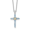 Natural Swiss Blue Topaz Cross Necklace Sterling Silver
