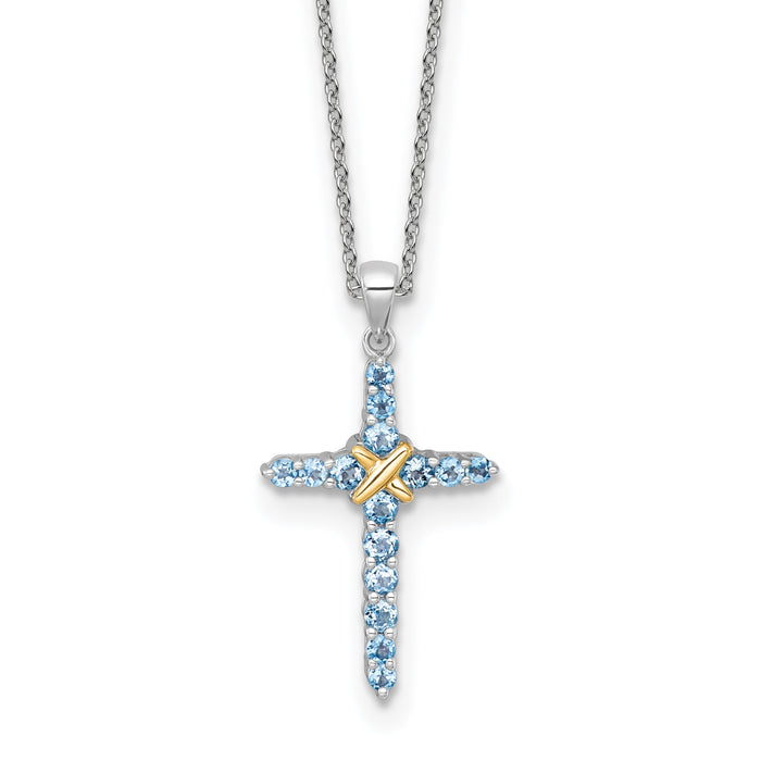 Natural Swiss Blue Topaz Cross Necklace Sterling Silver by Fine Color Jewels