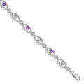 0.35 Ct Round Purple Amethyst & Diamond Prong Sterling Silver Evil Eye Link Bracelet by Fine Color Jewels