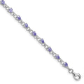 0.13 Ct Pear Violet Tanzanite & Diamond Prong Sterling Silver Link Bracelet by Fine Color Jewels