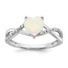 14k White Gold Created Opal and Diamond Pave Heart Ring