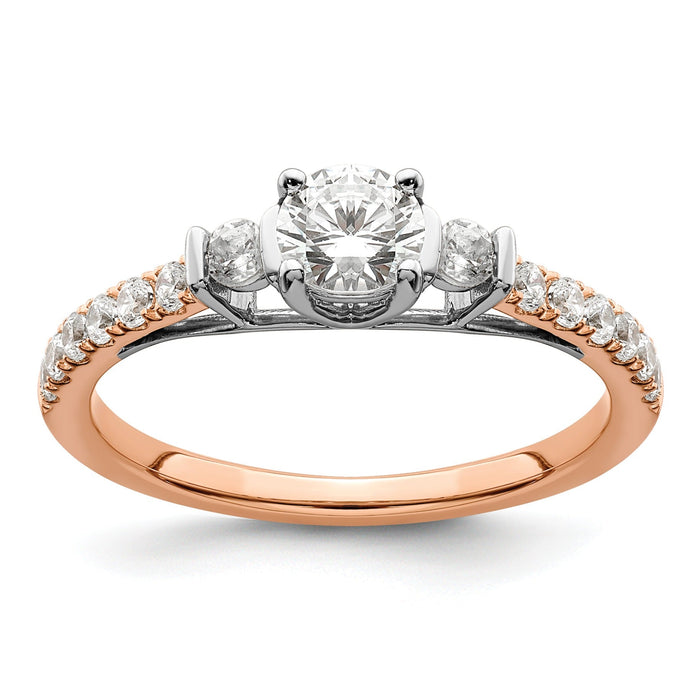 10k Rose Gold Lab Diamond Three Stone Pave Engagement Ring 3/4 carat by Fine Color Jewels