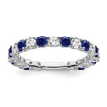 0.7 Ct Round Blue Lab-Created Sapphire & Diamond Prong 14K White Gold Eternity Band Ring by Fine Color Jewels
