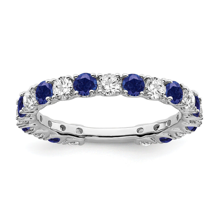0.7 Ct Round Blue Lab-Created Sapphire & Diamond Prong 14K White Gold Eternity Band Ring by Fine Color Jewels