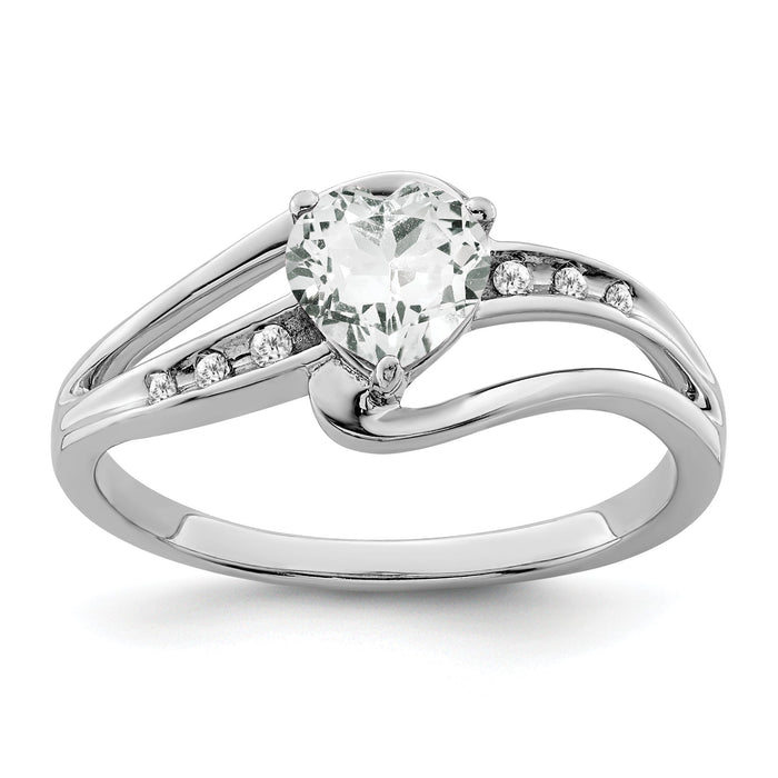 Sterling Silver Gemstone and Diamond Heart Pave Bypass Ring by Fine Color Jewels