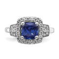2 Ct Cushion Blue Created Sapphire & Lab Diamond Prong 10K White Gold Halo Ring by Fine Color Jewels